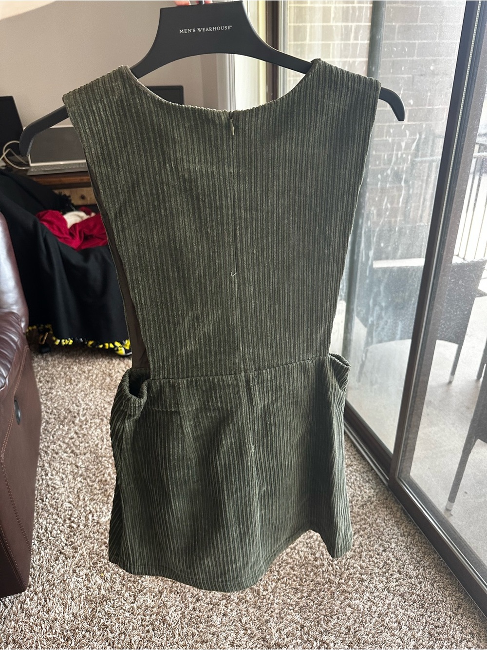 Very J Olive Green Corduroy Pocket Pinafore Dress - Picture 2 of 4